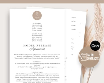 Photography Contract, Model Release Form, Release Form Template, Photography Business Forms, Contract PDF, Instant Download, Canva Template