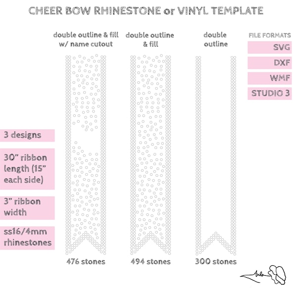 Cheer Bow Strass Template svg, dxf, wmf, 3 inch breedte lint, v staart