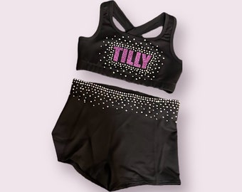 Black ombré rhinestone cheer bra and short set