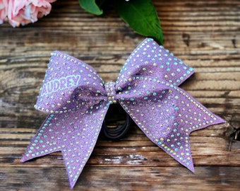 6" Lavender Purple Glitter Cheer Bow with name