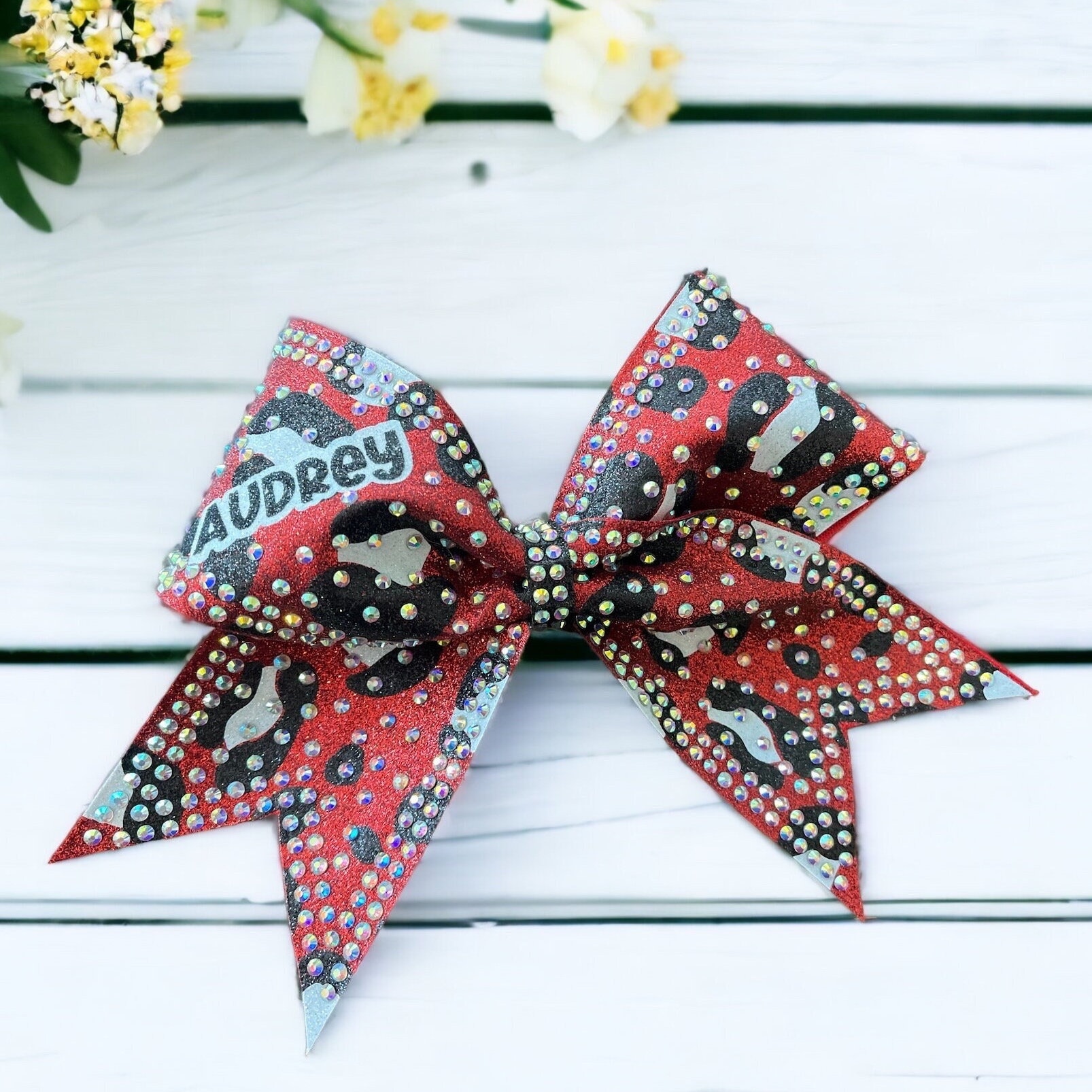 Red and White Rhinestone Cheer Bow// Competition Cheer Bows// Team