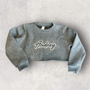 Personalized rhinestone sweatshirt crop top or full length image 1