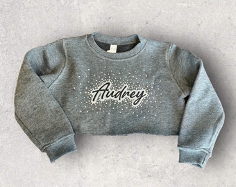 Personalized rhinestone sweatshirt crop top or full length