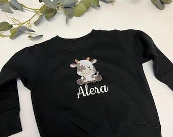 Cow Kids Embroidered | Custom Toddler Sweatshirt |  Embroidered Kids Sweatshirt | Personalized Sweatshirt for Children | Cow Kids Sweatshirt