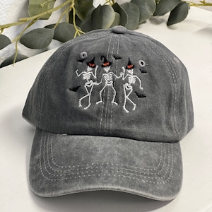 Skeleton Hat, Custom Embroidered Hat , Dancing Skeleton Hat , Embroidery Logo baseball hat , fall hat, Halloween Hat, blank hat, Halloween