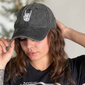 Skeleton Hand Hat, Hang Loose skeleton Hat , Personalized Dad Cap , Embroidery Logo baseball hat , Your own text monogram, Hat
