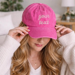 Custom Hat, Custom Embroidered Hat , Personalized Dad Cap , Embroidery Logo baseball hat , Your own text monogram, Pink Custom Hat, logo