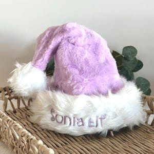 Custom Lavender Santa Hat, Personalized Santa Hat, Adult Embroidered Santa Hat, Purple Santa Santa Hat,  Christmas Gift, Santa Hat