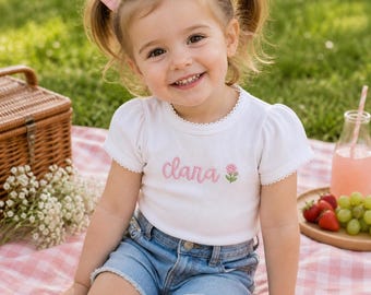 Personalized Flower Name Shirt, Baby Bodysuit, Personalized Toddler Tee, Embroidered Custom Kid, Flower Icon Kids T Shirt