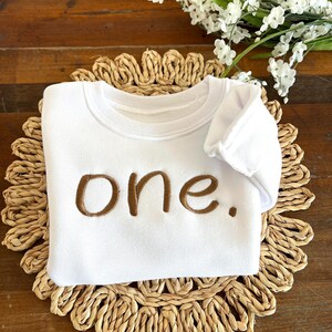 Camiseta llamativa del primer cumpleaños con la frase "One" para bebés y niños pequeños. Atuendo para el primer cumpleaños de bebés y niños pequeños. Camiseta One para el primer cumpleaños.