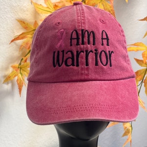 I Am Warrior Hat, Custom Embroidered Hat , Breast Cancer Hat , Embroidery Logo  hat , Your own text monogram, Pink Custom Hat, Fight Hat