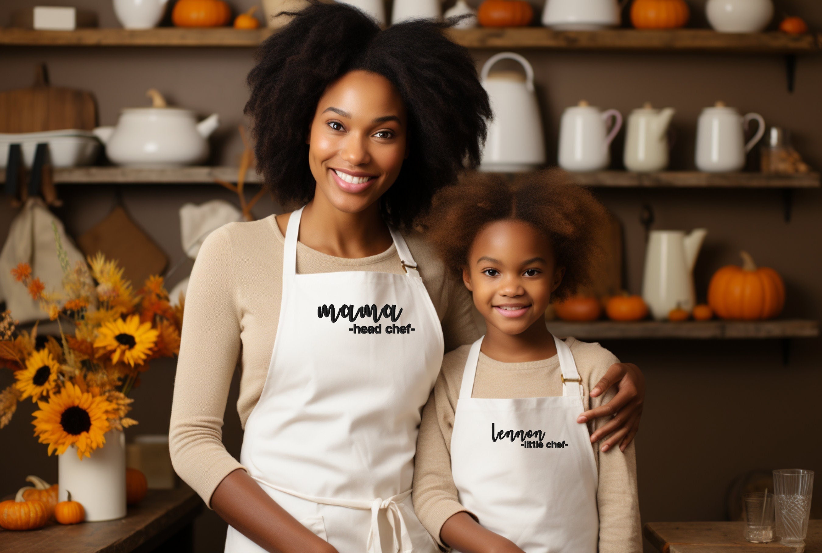 Mother Daughter Matching Aprons Chefs Hat Stock Photo 1780628117