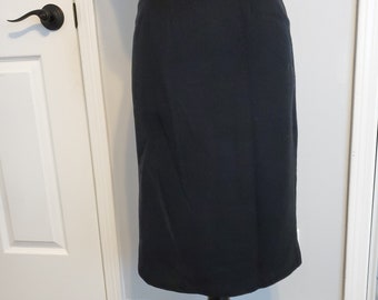 Vintage 1980s Black Wool Pencil Skirt