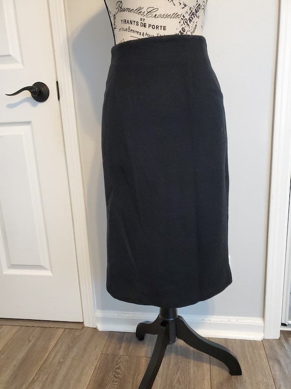 Vintage 1980s Black Wool Pencil Skirt - image 1