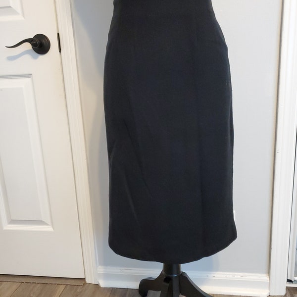 Vintage 1980s Black Wool Pencil Skirt