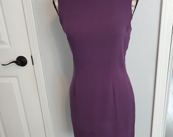 90s vintage Petite sophisticate plum colored silk sheeth dress