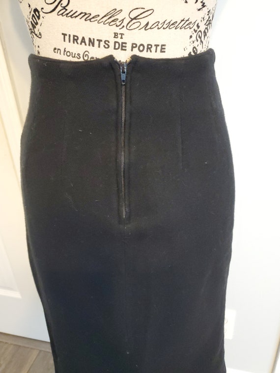 Vintage 1980s Black Wool Pencil Skirt - image 3