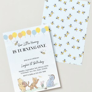 Bearbeitbare Winnie the Pooh Einladung Canva Vorlage Geburtstagskarte Digitale Vorlage Sofortiger Download