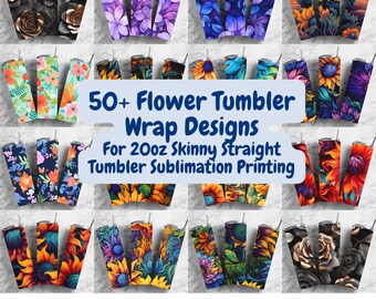 Floral 20oz Skinny Tumbler Wrap Designs, Sublimation PNG Bundle (Digital Download)