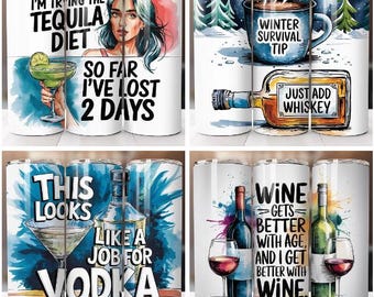 Funny Sarcastic Alcohol Quotes 20oz Tumbler Wrap Bundle (Digital Download)