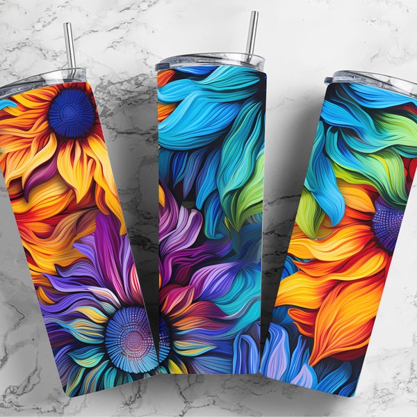 20oz Sublimation Tumbler Design, 9.2" x 8.3" Straight Skinny Tumbler Wrap PNG File, Sublimation Design PNG File, Vibrant Flowers