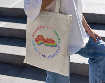 Straight As A Circle LGBTQ+ Pride Tote Bag, Rainbow, Retro