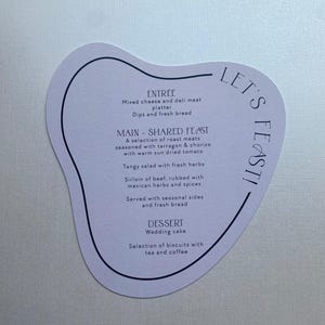 Pebble Shape Table Menu, Bridal Shower Menus, Place Cards - Personalised Wedding Menu - Wedding Menu, Printed Table Menu, Organic Shape Menu