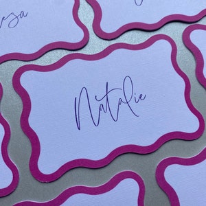 Wave Shape, Wavy Place Cards, Wedding Bridal shower Wavy Edge name card,  Hot Pink Card Coasters | Modern Place card, Pink bridal coaster