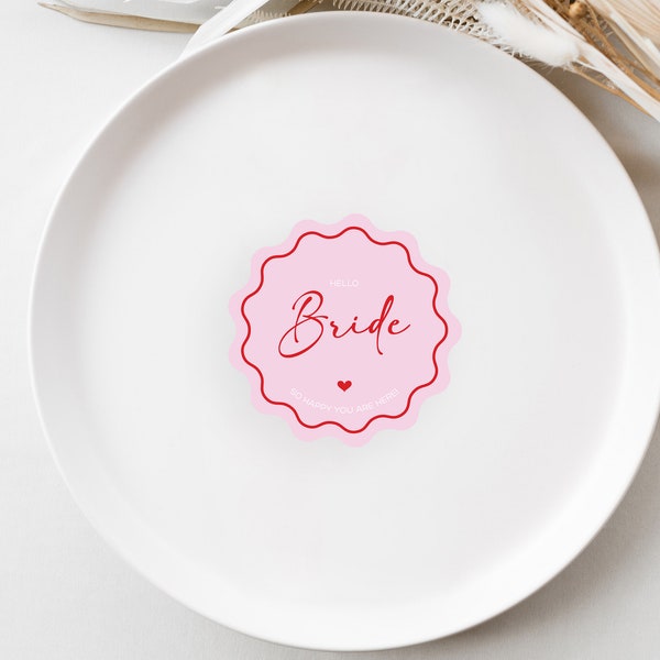 Circular Wavy Place Cards Round Scalloped Edge, Wedding Bridal shower Wavy Edge name card, Pink Card Coasters | Modern Round Place card