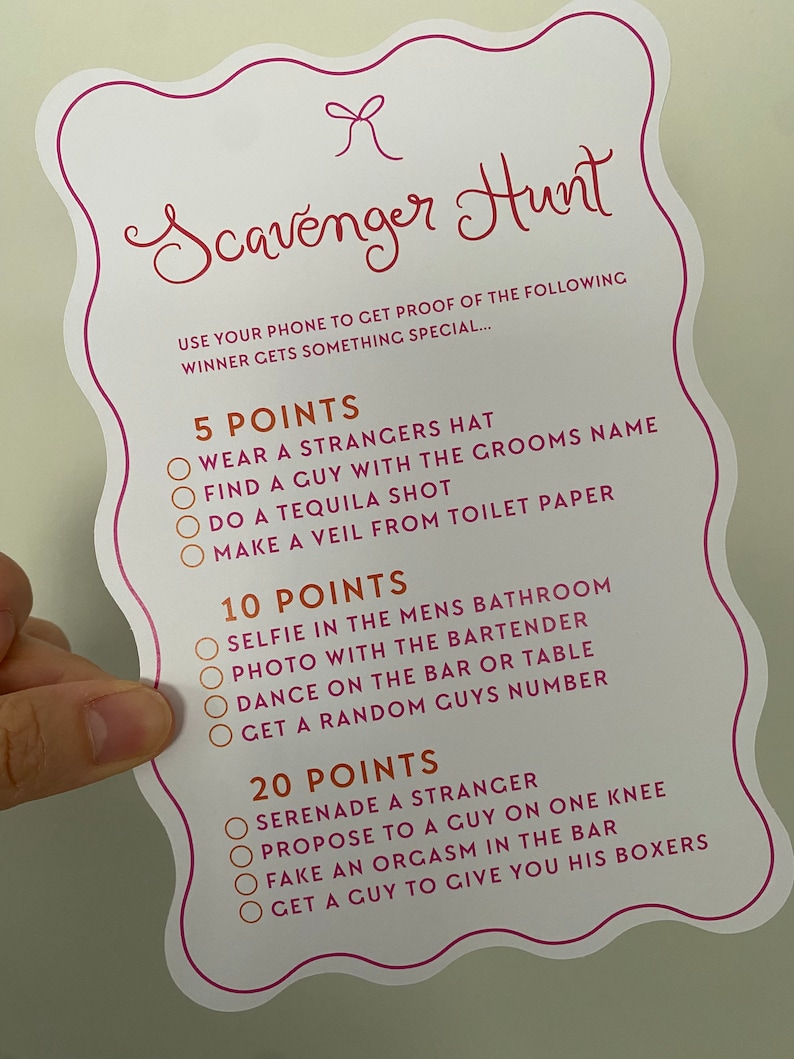 Scavenger Hunt Hens & Bridal Shower Party Games Bachelorette Party ...