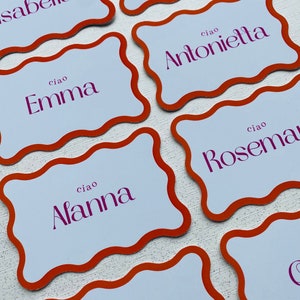 Wave Shape, Wavy Place Cards, Wedding Bridal shower Wavy Edge name card, Pink Card Coasters | Modern Place card, Orange bridal coaster