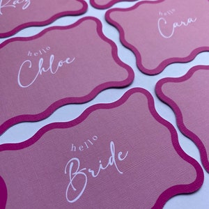 Wave Shape, Wavy Place Cards, Wedding Bridal shower Wavy Edge name card, Pink Card Coasters | Modern Place card, Pink bridal coaster