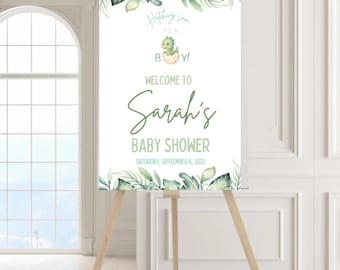 Dinosaur Baby Shower Welcome Sign: Hatching Soon Party Decor (Printable PDF)