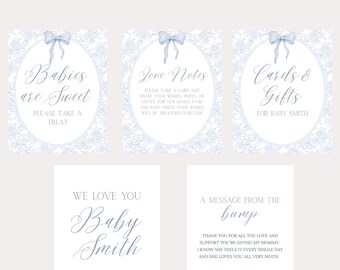 Blue, Bunnies & Bows Baby Shower Sign Bundle