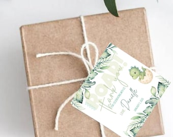 Hatching Soon Dinosaur Baby Shower Favor Tags, Editable Thank You Tag, Baby Dino Theme