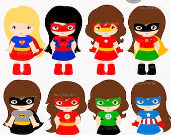 Superhero Girls 3 Clipart, Instant Download PNG files - 300 Dpi, Baby Shower Clipart, Nursery Clipart, Hero Clipart, Superheroes Super Girls