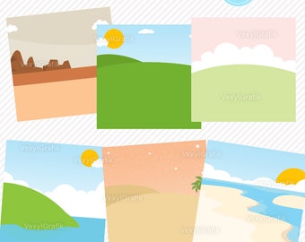 Cute Landscapes Digital Papers, Instant Download PNG files - 300 Dpi, Baby Shower Clipart, Nursery Clipart, Landscape Background