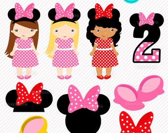 Minnie Mouse Clipart, Instant Download PNG files - 300 Dpi, Baby Shower Clipart, Nursery Clipart, Minnie Png, Minnie Clipart, Mouse Clipart