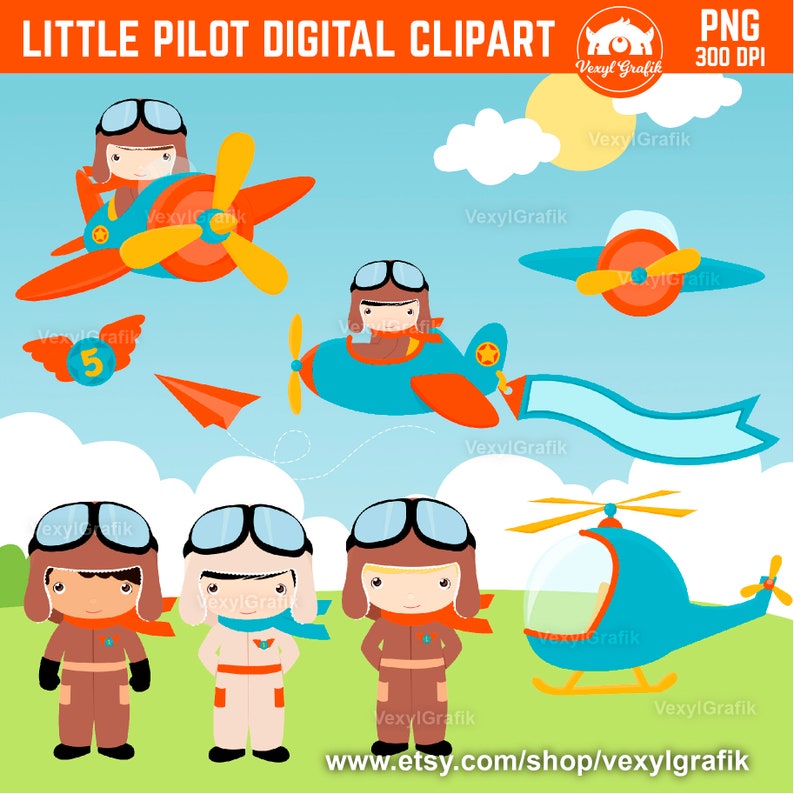 Pilot Clipart, Instant Download PNG Files 300 Dpi, Baby Shower Clipart