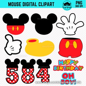 Mickey Mouse Clipart, Instant Download PNG files - 300 Dpi, Baby Shower Clipart, Nursery Clipart, Mickey Png, Mickey Clipart, Mouse Clipart