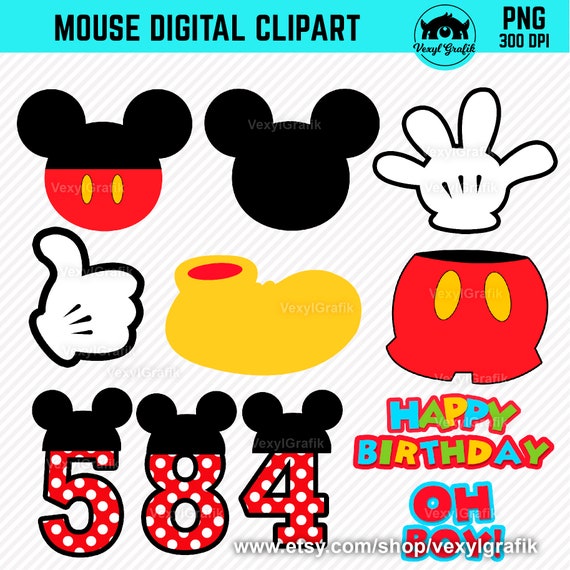 Mickey Mouse Clipart, Instant Download PNG files - 300 Dpi, Baby Shower Clipart, Nursery Clipart, Mickey Png, Mickey Clipart, Mouse Clipart