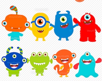 Cute Little Monsters Clipart, Instant Download PNG files - 300 Dpi, Baby Shower Clipart, Nursery Clipart, Monsters Png, Monsters Art