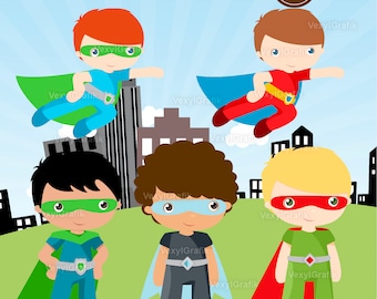 Superhero Boys Clipart, Instant Download PNG files - 300 Dpi, Baby Shower Clipart, Nursery Clipart, Hero Clipart, Superheroes Superboy