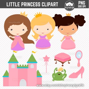 Little Princess Clipart, Instant Download PNG files - 300 Dpi, Baby Shower Clipart, Nursery Clipart, Princess Clipart, Fairytale Clipart