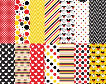 Mickey Mouse Digital Papers, Instant Download PNG files - 300 Dpi, Baby Shower Clipart, Nursery Clipart, Mickey Clipart, Mickey Scrapbook