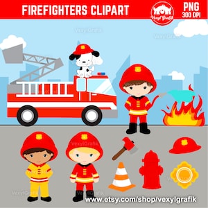 Firefighter Clipart, Instant Download PNG files - 300 Dpi, Baby Shower Clipart, Firefighter Clip Art, Nursery Clipart, Firefighter Png