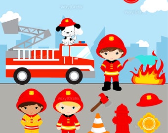 Firefighter Clipart, Instant Download PNG files - 300 Dpi, Baby Shower Clipart, Firefighter Clip Art, Nursery Clipart, Firefighter Png