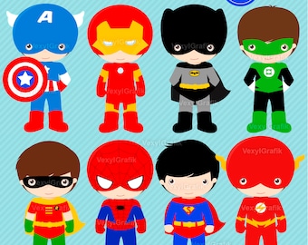 Superhero Clipart, Instant Download PNG files - 300 Dpi, Baby Shower Clipart, Nursery Clipart, Hero Clipart, Superheroes, Justice Clipart