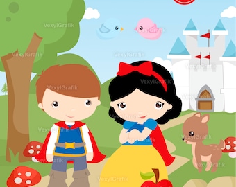 Snow White Clipart, Instant Download PNG files - 300 Dpi, Baby Shower Clipart, Nursery Clipart, Princess Clipart, Fairytale Clipart,