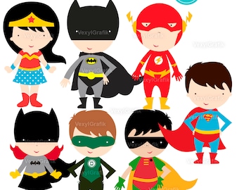 Superhero 4 Clipart, Instant Download PNG files - 300 Dpi, Baby Shower Clipart, Nursery Clipart, Hero Clipart, Superheroes, Justice Clipart